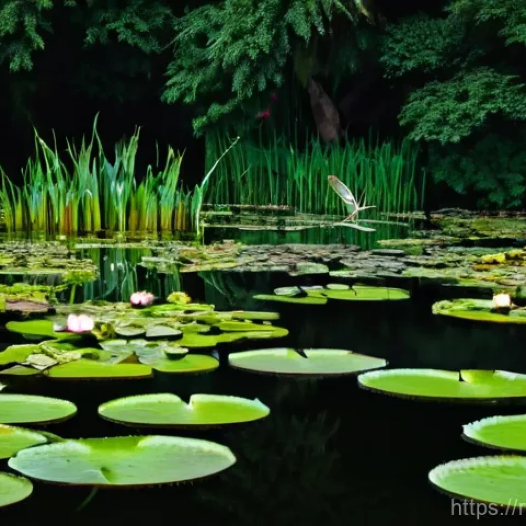개구리 울음소리의 생태적 의미 - **Prompt:** A vibrant, natural pond at dusk, teeming with life. Numerous frogs of various sizes are ...