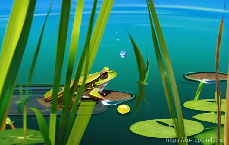 개구리 울음소리의 생태적 의미 - **Prompt:** A close-up, atmospheric shot of a single, alert frog (perhaps a common pond frog or a tr... 개구리 울음소리의 생태적 의미 - **Prompt:** A close-up, atmospheric shot of a single, alert frog (perhaps a common pond frog or a tr...